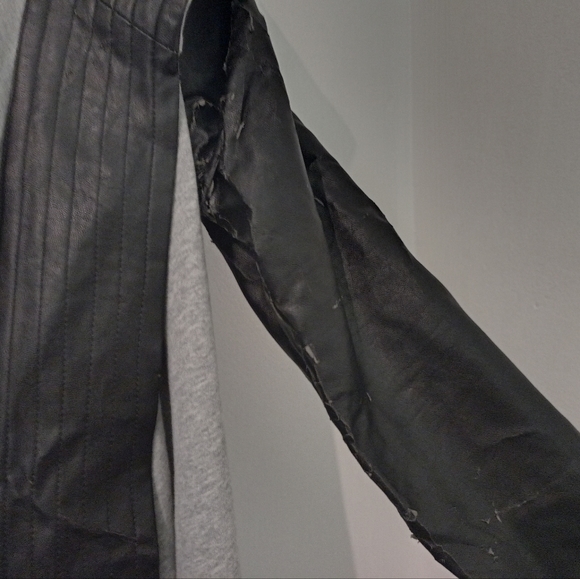 Indiana the Label Distressed leather and cotton drape jacket coat size 10 - Picture 5 of 14